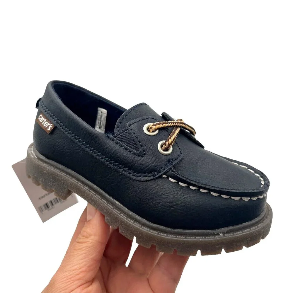 Carters Toddler Boy's Boat-Dress Shoes Size 8‎ Navy Blue Slip on Casual & Comfy